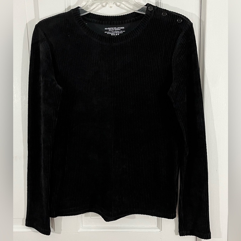 Majestic Filatures Ribbed Cashmere-Blend Long Sleeve Deluxe Tee Shirt Womens XS
